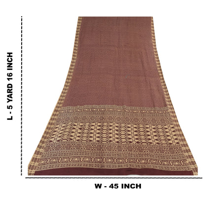 Sanskriti Vintage Sarees Dark Red Pure Cotton Printed Sari 5yd Craft Fabric