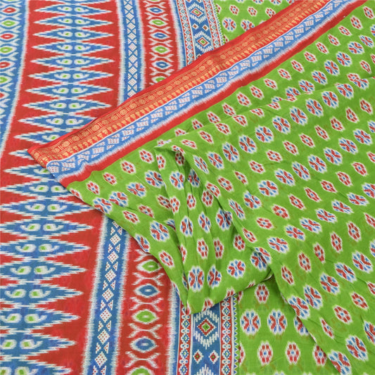 Sanskriti Vintage Sarees Green/Red Pure Cotton Printed Sari Decor Craft Fabric