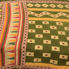 Sanskriti Vintage Sarees Indian Green Pure Cotton Printed Sari 5yd Craft Fabric