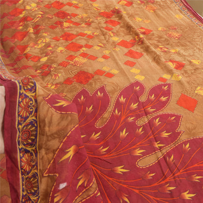 Sanskriti Vintage Sarees Indian Brown Pure Cotton Printed Sari 5yd Craft Fabric