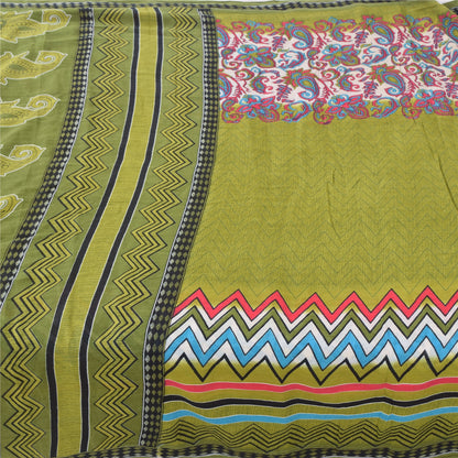 Sanskriti Vintage Sarees Indian Green Pure Cotton Printed Sari 5yd Craft Fabric