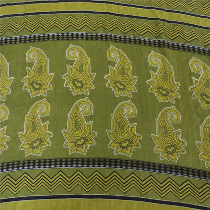 Sanskriti Vintage Sarees Indian Green Pure Cotton Printed Sari 5yd Craft Fabric