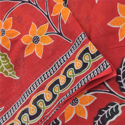 Sanskriti Vintage Sarees From India Red Pure Cotton Print Sari 5yd Craft Fabric