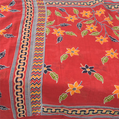 Sanskriti Vintage Sarees From India Red Pure Cotton Print Sari 5yd Craft Fabric