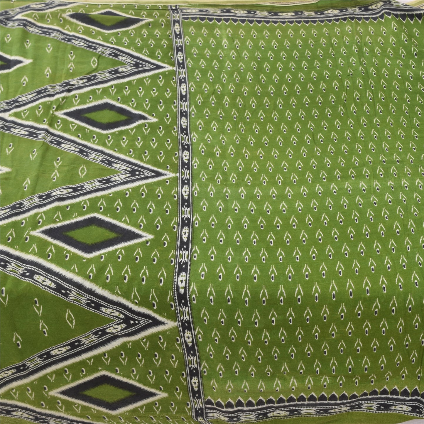 Sanskriti Vintage Sarees Indian Green Pure Cotton Printed Sari 5yd Craft Fabric