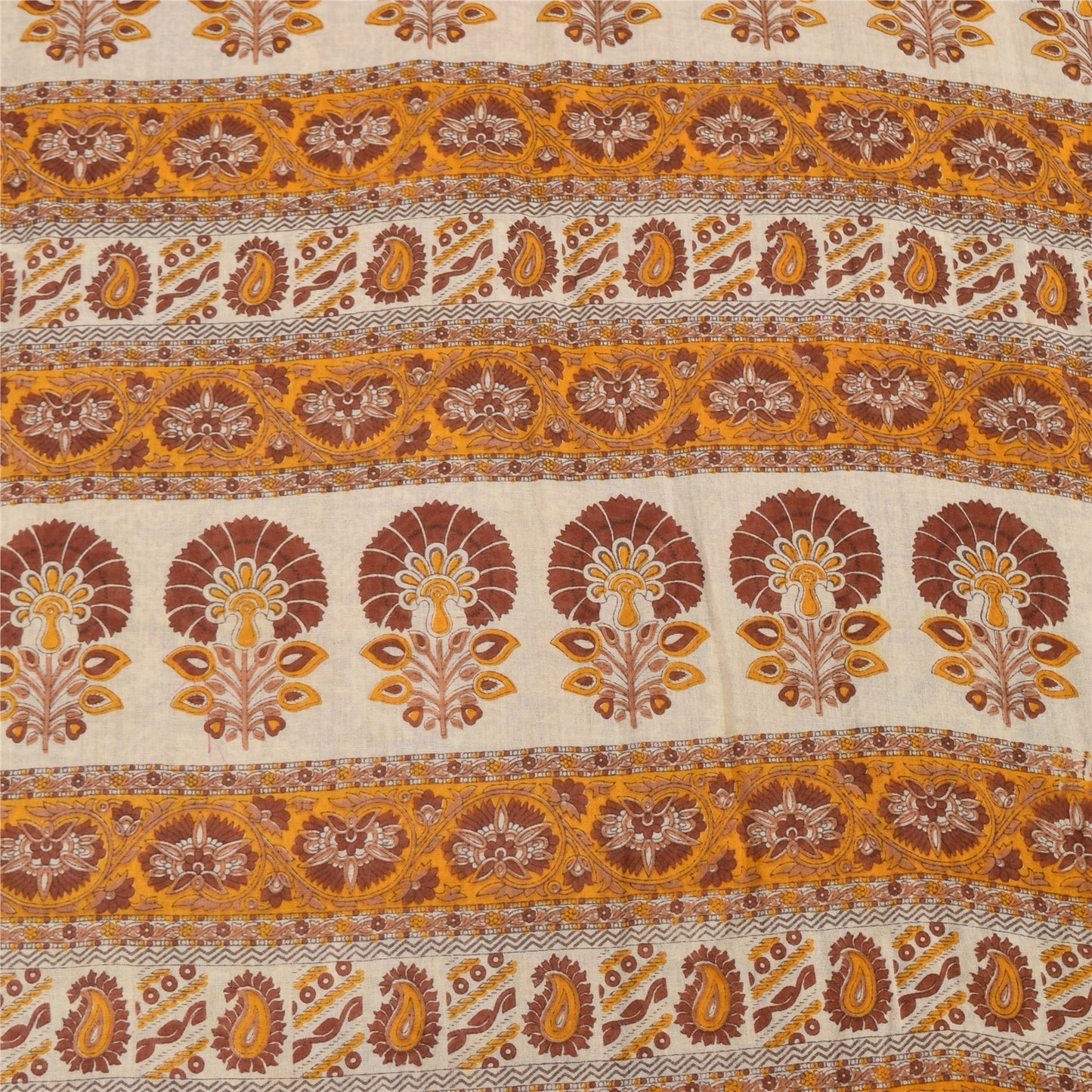 Sanskriti Vintage Sarees Indian Orange Pure Cotton Printed Sari 5yd Craft Fabric