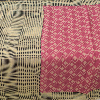 Sanskriti Vintage Sarees Indian Pink Pure Cotton Printed Sari 5yd Craft Fabric