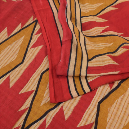 Sanskriti Vintage Sarees From India Red Pure Cotton Print Sari 5yd Craft Fabric