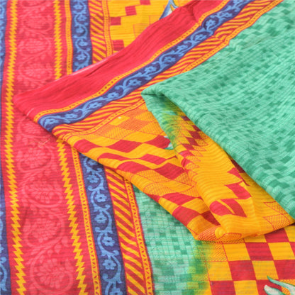 Sanskriti Vintage Sarees Indian Green Pure Cotton Printed Sari 5yd Craft Fabric