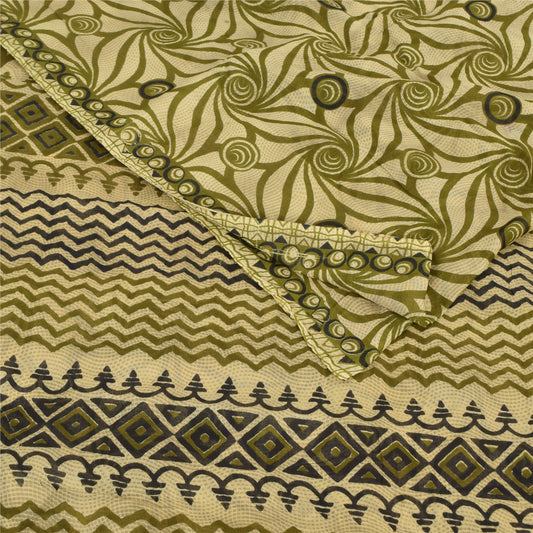 Sanskriti Vintage Sarees Green Hand Block Printed Pure Cotton Sari 5yd Fabric