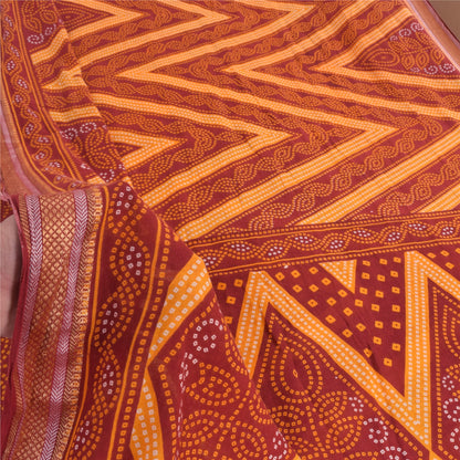 Sanskriti Vintage Sarees Red/Yellow Bandhani Printed Pure Cotton Sari 5yd Fabric