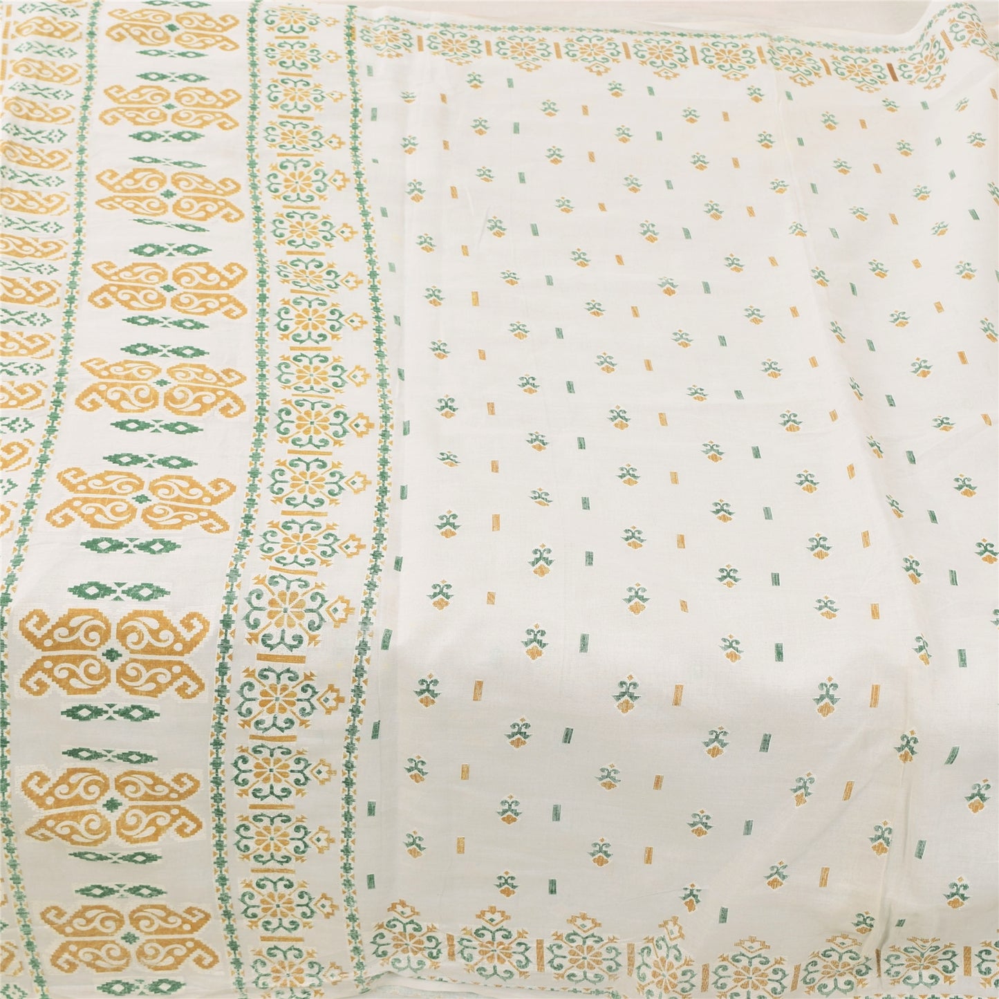 Sanskriti Vintage Sarees White Jamdani Hand Woven Pure Cotton Sari 5yd Fabric