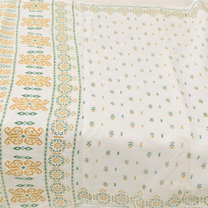 Sanskriti Vintage Sarees White Jamdani Hand Woven Pure Cotton Sari 5yd Fabric