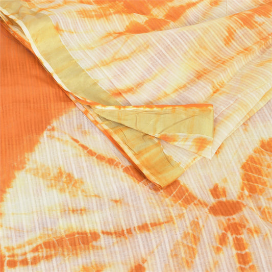 Sanskriti Vintage Sarees Orange/Ivory Tie-Dye Pure Cotton Sari 5yd Craft Fabric