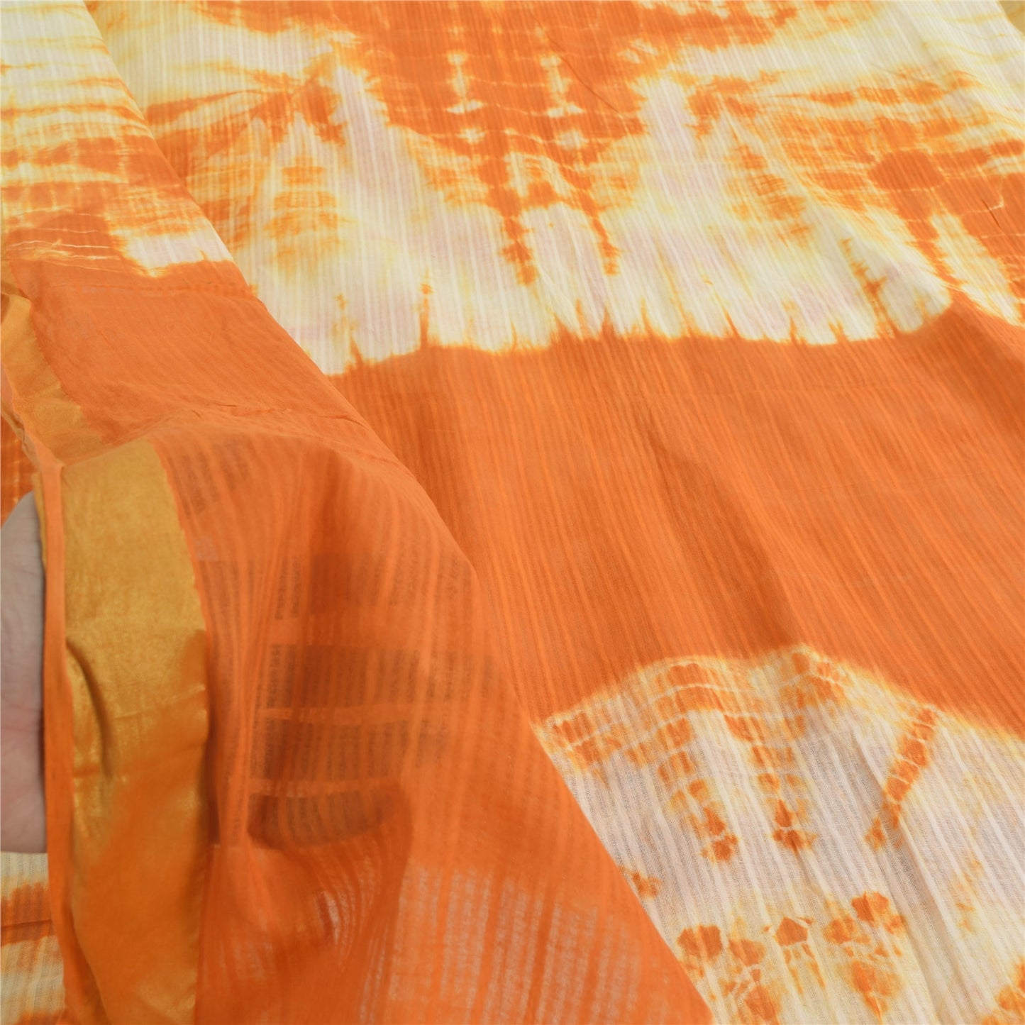 Sanskriti Vintage Sarees Orange/Ivory Tie-Dye Pure Cotton Sari 5yd Craft Fabric