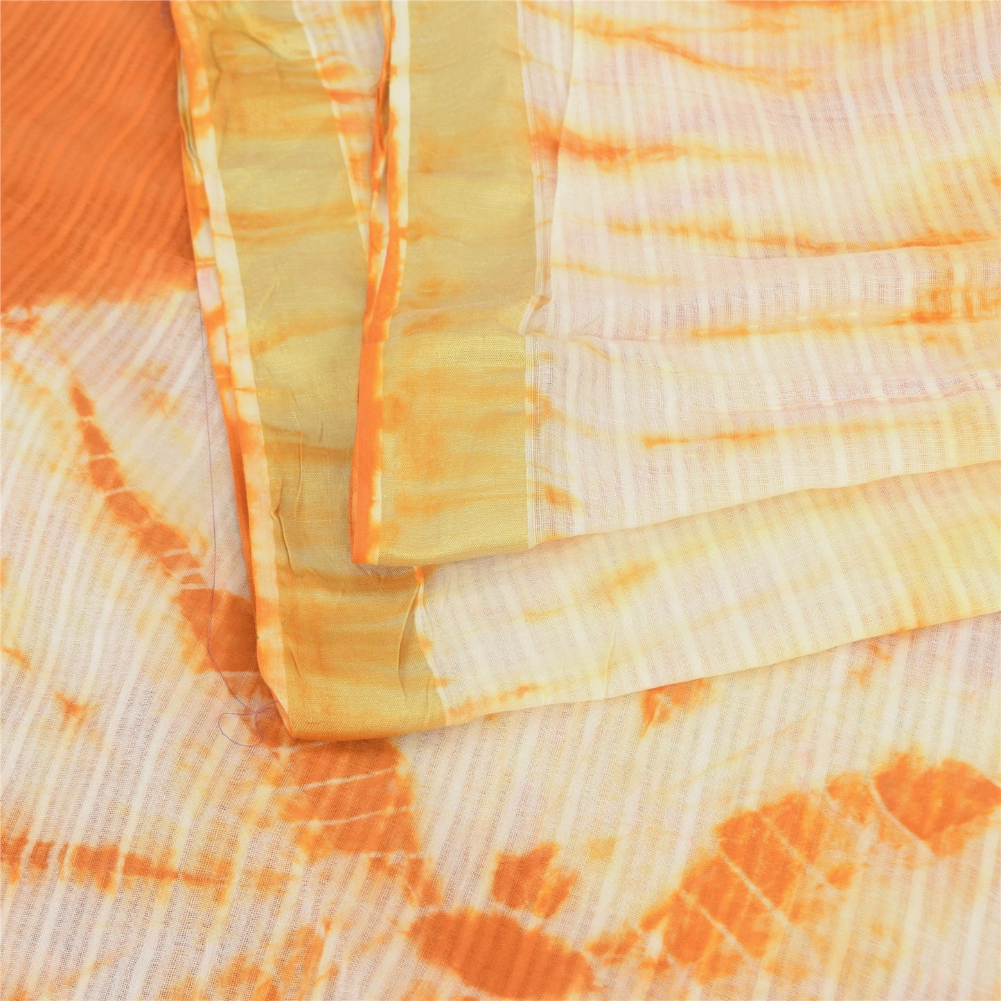 Sanskriti Vintage Sarees Orange/Ivory Tie-Dye Pure Cotton Sari 5yd Craft Fabric