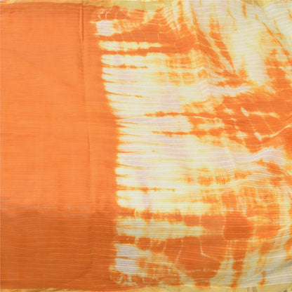 Sanskriti Vintage Sarees Orange/Ivory Tie-Dye Pure Cotton Sari 5yd Craft Fabric