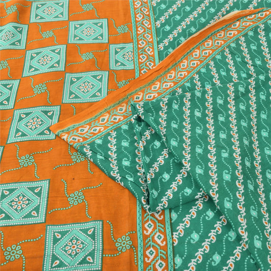 Sanskriti Vintage Sarees From India Blue Pure Cotton Print Sari 5yd Craft Fabric