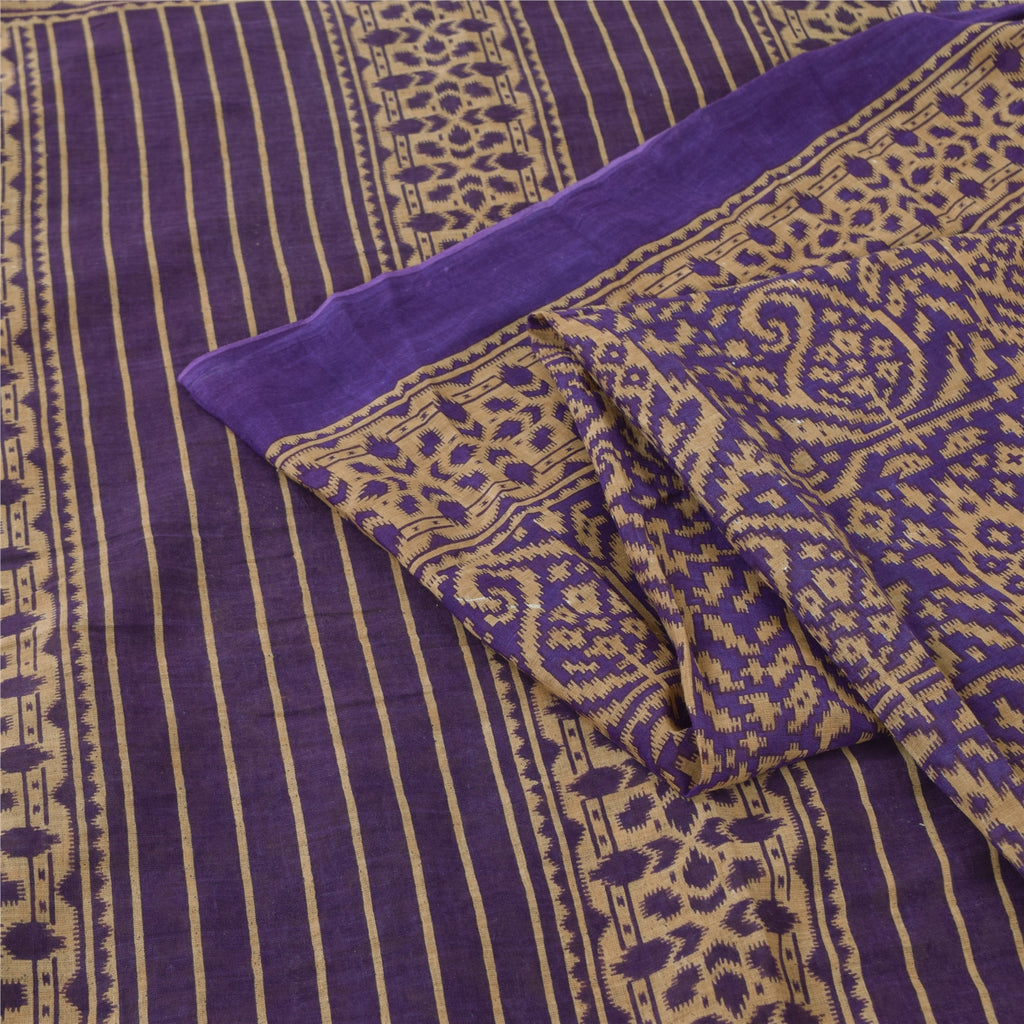 Sanskriti Vintage Sarees Indian Purple Pure Cotton Printed Sari 5yd Craft Fabric