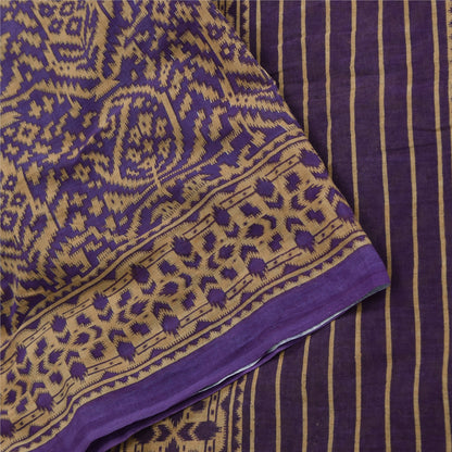 Sanskriti Vintage Sarees Indian Purple Pure Cotton Printed Sari 5yd Craft Fabric