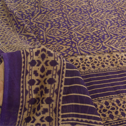 Sanskriti Vintage Sarees Indian Purple Pure Cotton Printed Sari 5yd Craft Fabric