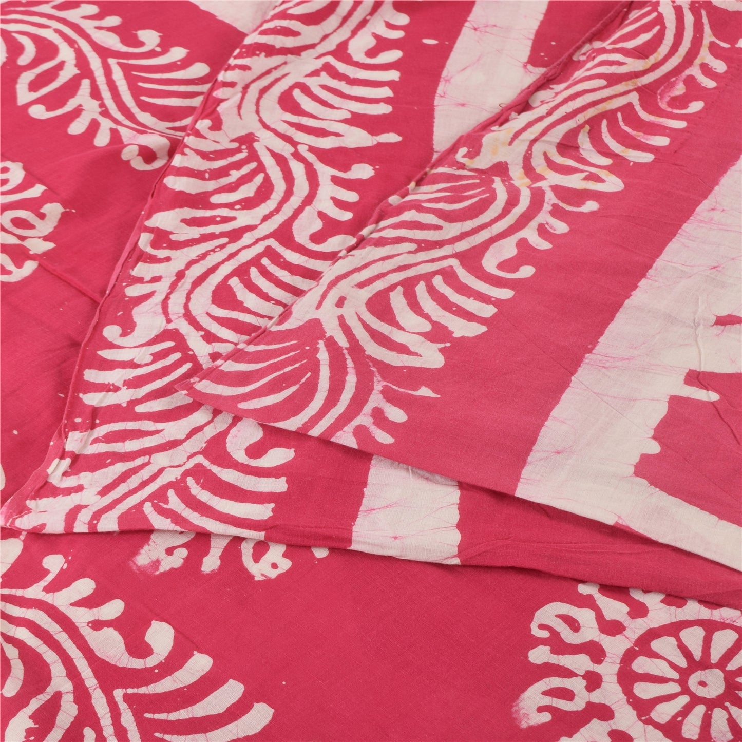 Sanskriti Vintage Sarees Pink Batik Work 100% Pure Cotton Sari 5yd Craft Fabric