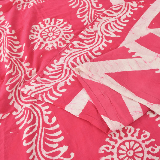 Sanskriti Vintage Sarees Pink Batik Work 100% Pure Cotton Sari 5yd Craft Fabric