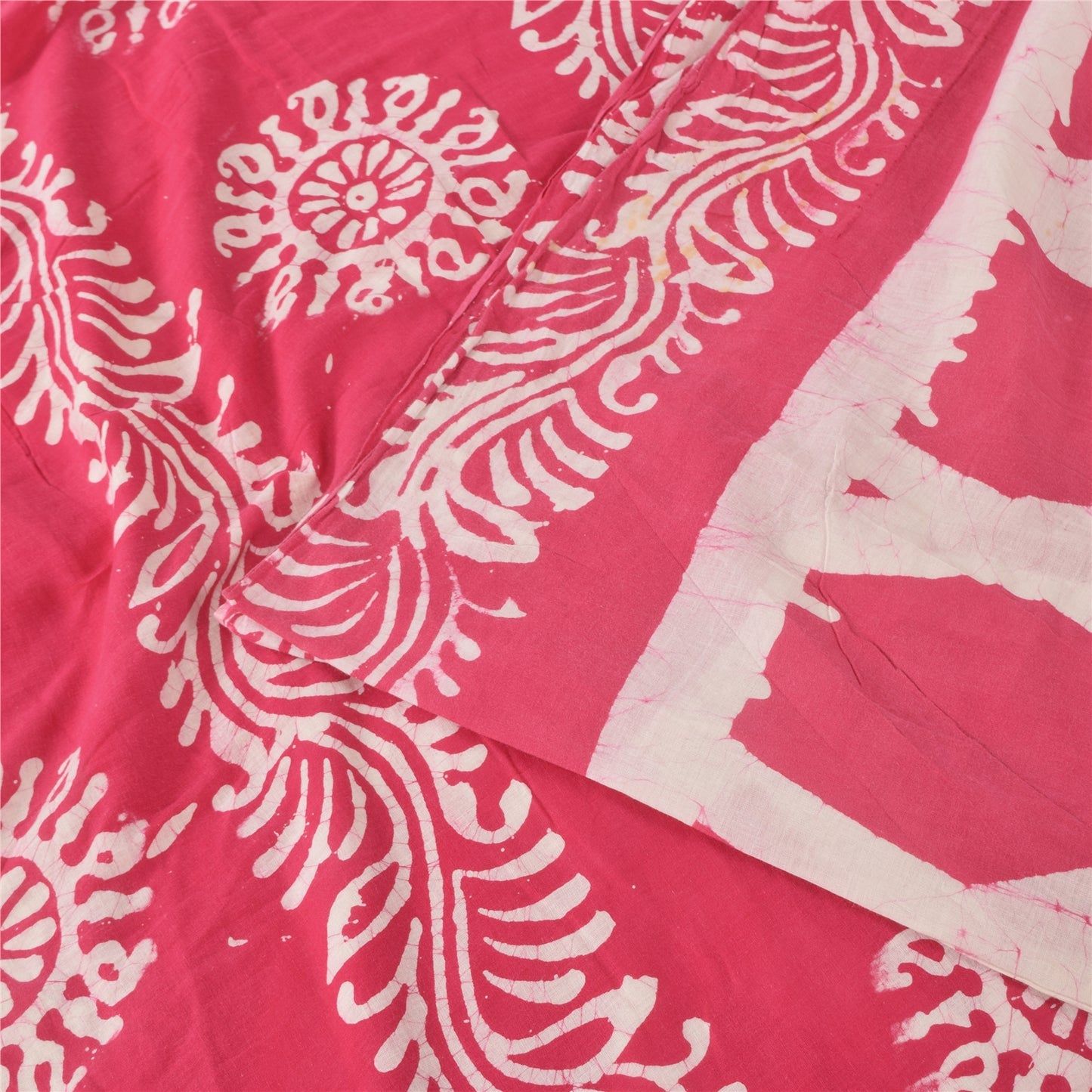 Sanskriti Vintage Sarees Pink Batik Work 100% Pure Cotton Sari 5yd Craft Fabric