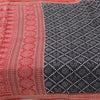 Sanskriti Vintage Sarees Black/Red Pure Cotton Ikat Print Sari 5yd Craft Fabric