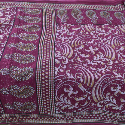 Sanskriti Vintage Sarees Indian Purple Pure Cotton Printed Sari 5yd Craft Fabric