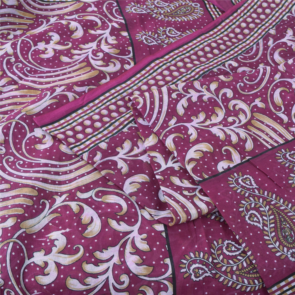 Sanskriti Vintage Sarees Indian Purple Pure Cotton Printed Sari 5yd Craft Fabric