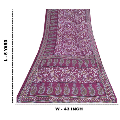 Sanskriti Vintage Sarees Indian Purple Pure Cotton Printed Sari 5yd Craft Fabric