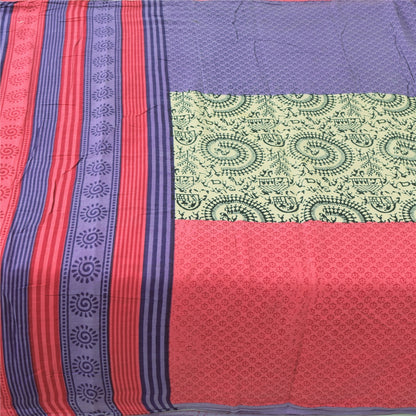 Sanskriti Vintage Sarees Indian Multi Pure Cotton Printed Sari 5yd Craft Fabric