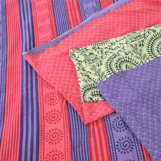 Sanskriti Vintage Sarees Indian Multi Pure Cotton Printed Sari 5yd Craft Fabric