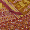 Sanskriti Vintage Sarees Mustard/Purple Pure Cotton Print Sari 5yd Craft Fabric