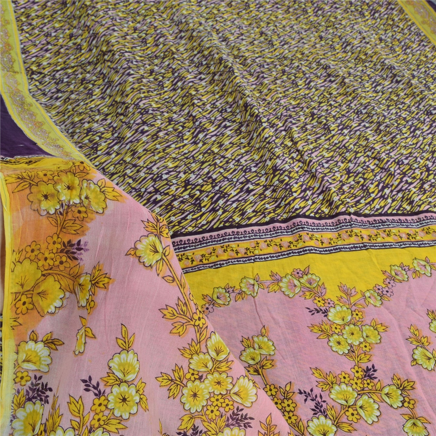 Sanskriti Vintage Sarees Indian Purple Pure Cotton Printed Sari 5yd Craft Fabric