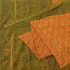 Sanskriti Vintage Sarees Saffron/Green Pure Cotton Printed Sari 5yd Craft Fabric