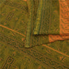 Sanskriti Vintage Sarees Saffron/Green Pure Cotton Printed Sari 5yd Craft Fabric