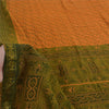 Sanskriti Vintage Sarees Saffron/Green Pure Cotton Printed Sari 5yd Craft Fabric