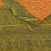 Sanskriti Vintage Sarees Saffron/Green Pure Cotton Printed Sari 5yd Craft Fabric