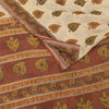 Sanskriti Vintage Sarees Cream/Brown Pure Cotton Printed Sari 5yd Craft Fabric