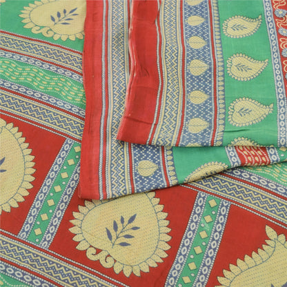 Sanskriti Vintage Sarees Indian Multi Pure Cotton Printed Sari 5yd Craft Fabric