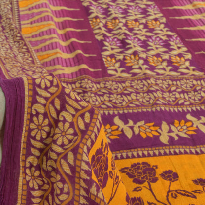 Sanskriti Vintage Sarees Indian Purple Pure Cotton Printed Sari 5yd Craft Fabric