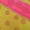 Sanskriti Vintage Sarees Green/Pink Hand Block Printed Pure Cotton Sari Fabric