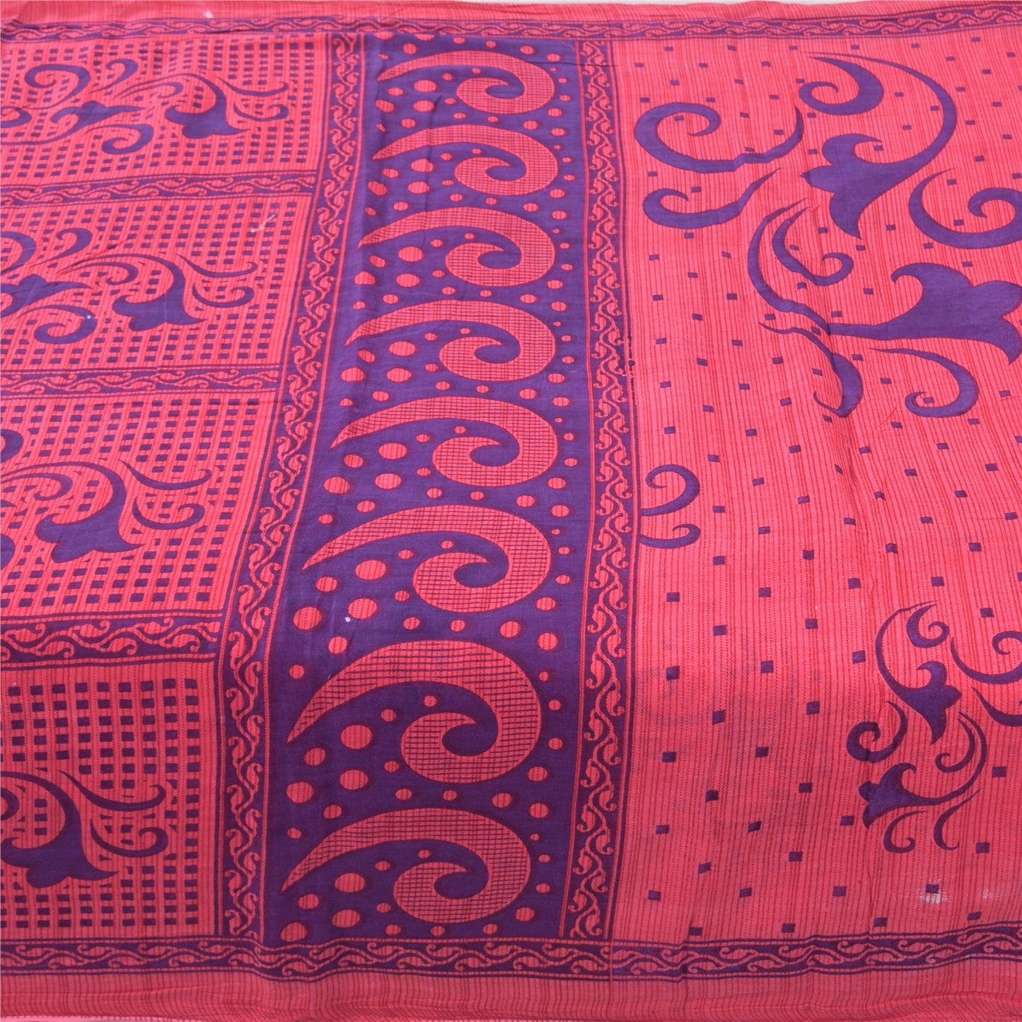 Sanskriti Vintage Sarees Pink/Blue Pure Cotton Printed Sari 5yd Craft Fabric