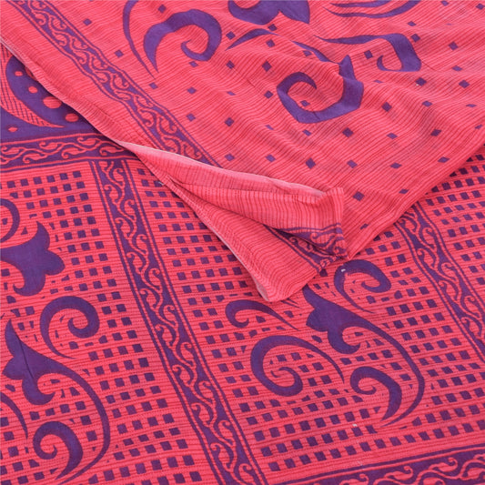 Sanskriti Vintage Sarees Pink/Blue Pure Cotton Printed Sari 5yd Craft Fabric