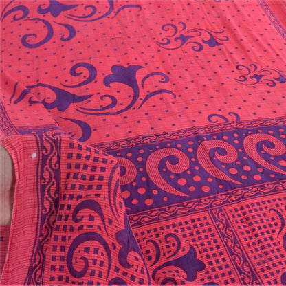 Sanskriti Vintage Sarees Pink/Blue Pure Cotton Printed Sari 5yd Craft Fabric