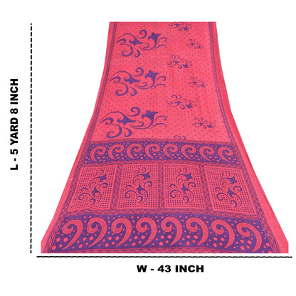 Sanskriti Vintage Sarees Pink/Blue Pure Cotton Printed Sari 5yd Craft Fabric