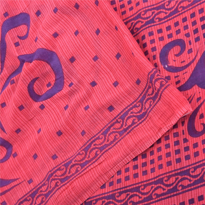 Sanskriti Vintage Sarees Pink/Blue Pure Cotton Printed Sari 5yd Craft Fabric