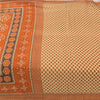 Sanskriti Vintage Sarees Cream/Orange Pure Cotton Printed Sari 5yd Craft Fabric